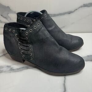 Minnetonka Women's Gray Leather Lace Up Western Whipstitch Brenna Boots Sz 9